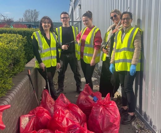 The team litter picking in Peterborough