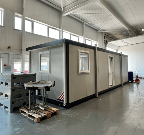 Portable cabin in a warehouse